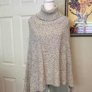 Roots Cream & Gray Turtleneck Poncho Sweater